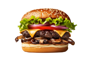 Delicious mushroom swiss burger isolated on transparent background png
