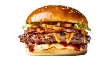 delicioso gastrónomo hamburguesa aislado en transparente antecedentes png