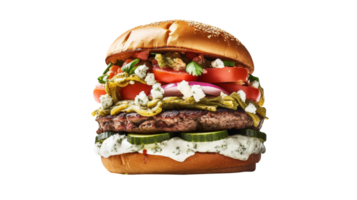 delicioso griego hamburguesa aislado en transparente antecedentes png