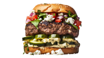 Delicious greek burger isolated on transparent background png