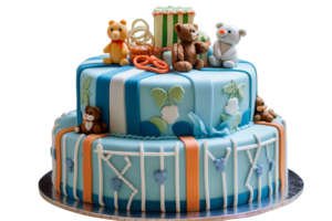 Delicious decorated birthday fondant cake on transparent background png