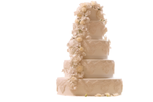 Delicious decorated wedding fondant cake on transparent background png