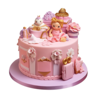 delicioso decorado Rosa aniversário fundente bolo em transparente fundo png