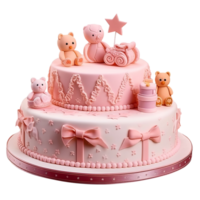 Delicious decorated pink birthday fondant cake on transparent background png