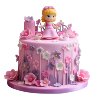 Delicious decorated pink birthday fondant cake on transparent background png