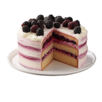 Delicious blackberry cake with fresh blackberries on transparent background png