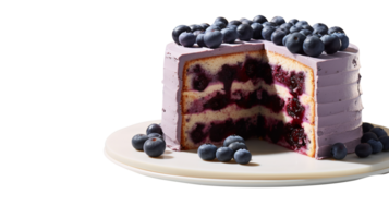 Delicious bueberry cake with fresh blueberries on transparent background png