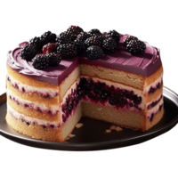 Delicious blackberry cake with fresh blackberries on transparent background png