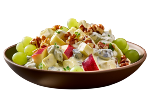 Freshly made Waldorf salad bowl isolated on transparent background png