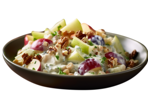 Freshly made Waldorf salad bowl isolated on transparent background png