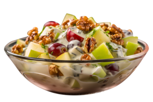 Freshly made Waldorf salad bowl isolated on transparent background png