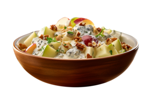 Freshly made Waldorf salad bowl isolated on transparent background png