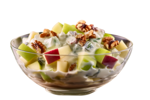 Freshly made Waldorf salad bowl isolated on transparent background png