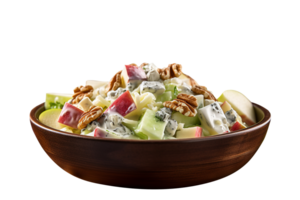 Freshly made Waldorf salad bowl isolated on transparent background png