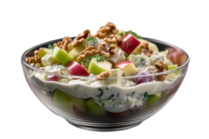 Freshly made Waldorf salad bowl isolated on transparent background png