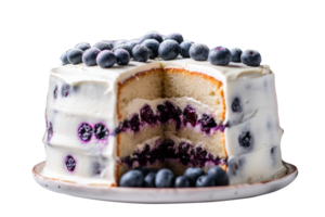 Delicious bueberry cake with fresh blueberries on transparent background png