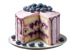 Delicious bueberry cake with fresh blueberries on transparent background png