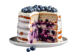 Delicious bueberry cake with fresh blueberries on transparent background png