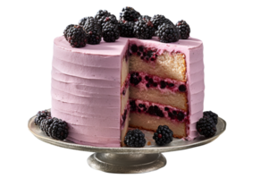 Delicious blackberry cake with fresh blackberries on transparent background png