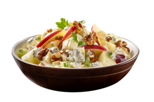 Freshly made Waldorf salad bowl isolated on transparent background png