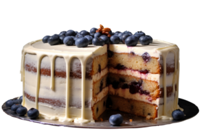 Delicious bueberry cake with fresh blueberries on transparent background png