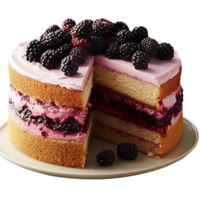 Delicious blackberry cake with fresh blackberries on transparent background png