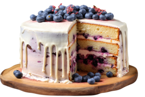 Delicious bueberry cake with fresh blueberries on transparent background png