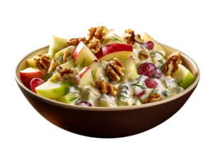 Freshly made Waldorf salad bowl isolated on transparent background png