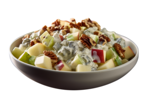 Freshly made Waldorf salad bowl isolated on transparent background png