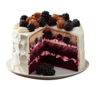 Delicious blackberry cake with fresh blackberries on transparent background png