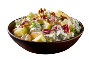 Freshly made Waldorf salad bowl isolated on transparent background png