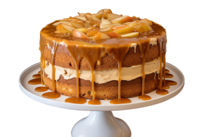 Delicious caramel apple cake isolated on transparent background png