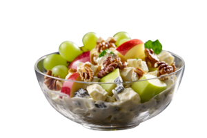 Freshly made Waldorf salad bowl isolated on transparent background png