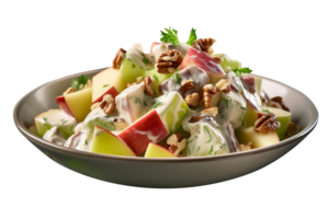 Freshly made Waldorf salad bowl isolated on transparent background png