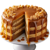 Delicious caramel apple cake isolated on transparent background png