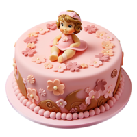 Delicious decorated pink birthday fondant cake on transparent background png