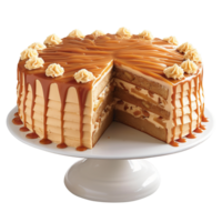 Delicious caramel apple cake isolated on transparent background png