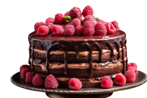 Delicious chocolate raspberry cake isolated on transparent background png