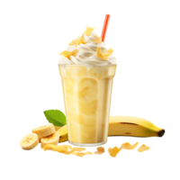 Closeup shot of an banana drink juice and smoothies, perfect for drink catalog. ai generated png