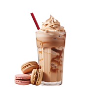 Iced caramel latte topped with whipped cream and caramel sauce. perfect for drink catalog. ai generated png