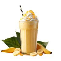 Nahansicht Schuss von ein Banane trinken Saft und Smoothie, perfekt zum trinken Katalog. ai generiert png