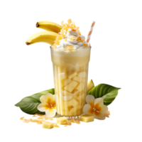 Closeup shot of an banana drink juice and smoothies, perfect for drink catalog. ai generated png