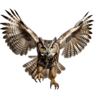Beautiful owl bird on transparent background. ai generated png