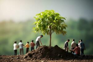 trabajar como voluntario, caridad, personas y ecología concepto en mini tamaño ai generado. foto