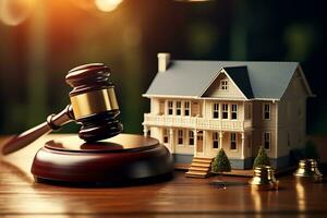 Judge gavel and Property. Estate law concept. Miniature. Ai Generated photo