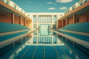 Public indoor swimming pool in creative concept. Ai Generated photo