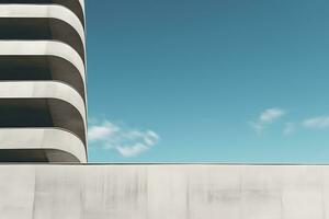 Abstract modern architecture fragment with concrete walls under daylight blue sky. AI Generated photo