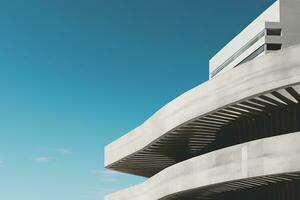 Abstract modern architecture fragment with concrete walls under daylight blue sky. AI Generated photo