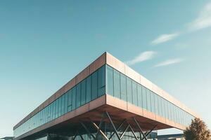 único bajo ángulo edificio perspectiva de moderno edificio fachada. ai generado. foto