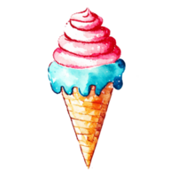 Watercolor hand drawn ice cream cone.  AI generative png